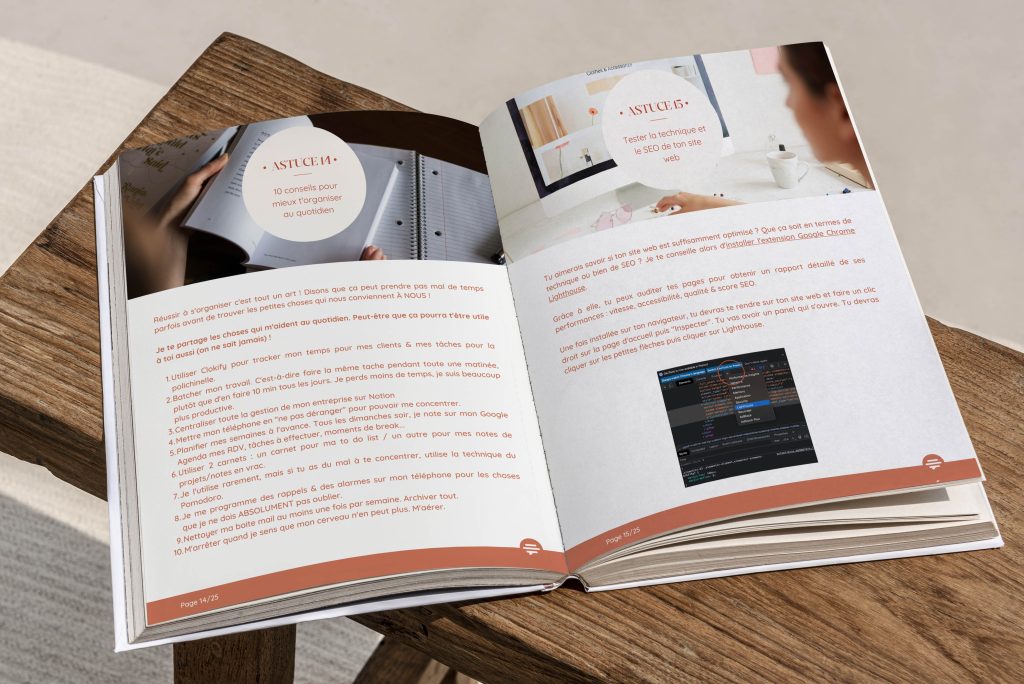 Photo de l'intérieur de l'ebook comprenant les 24 astuces de communication